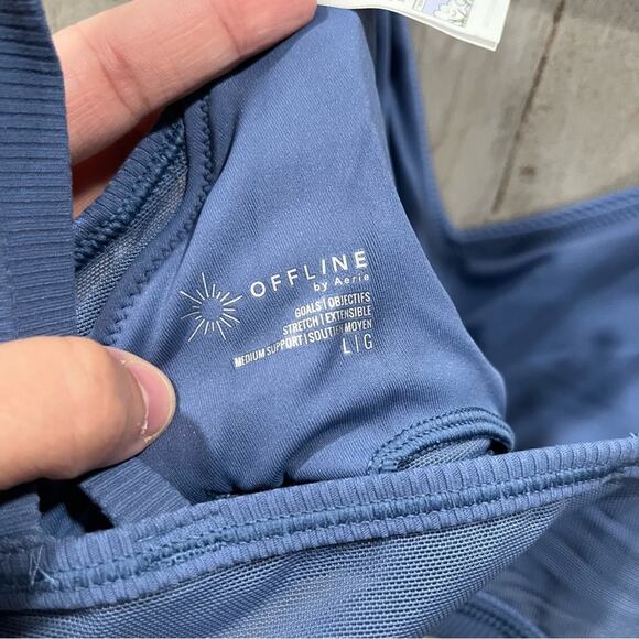 New OFFLINE BY AERIE Goals RIBBED PLUNGE SPORTS BRA Marbled Blue - Picture 6 of 7